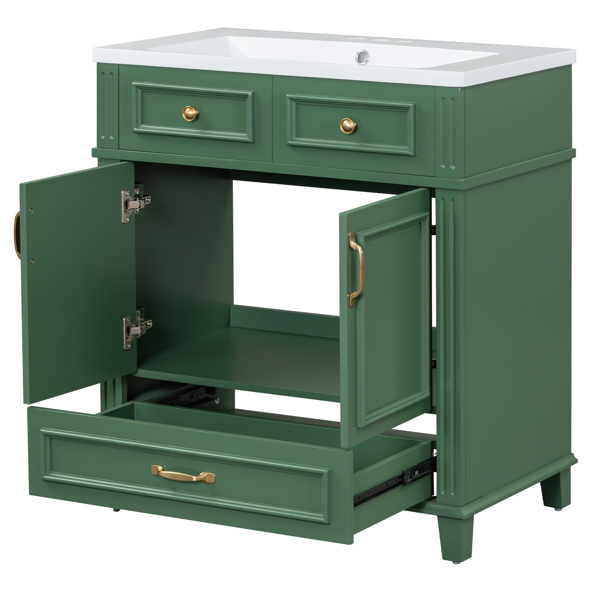 30 inch uncovered bathroom vanity with soft closed door, limited to solid wood frame bathroom storage cabinet green - Korvel