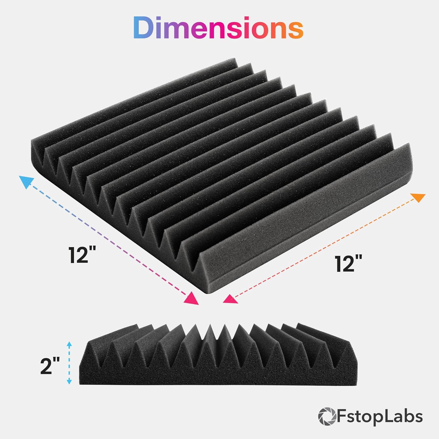 Acoustic Foam Panels 2" X 12" X 12" Self-Adhesive Acoustic Studio Wedge Tiles, Sound Panels Wedges Soundproof Foam Padding Sound - Korvel