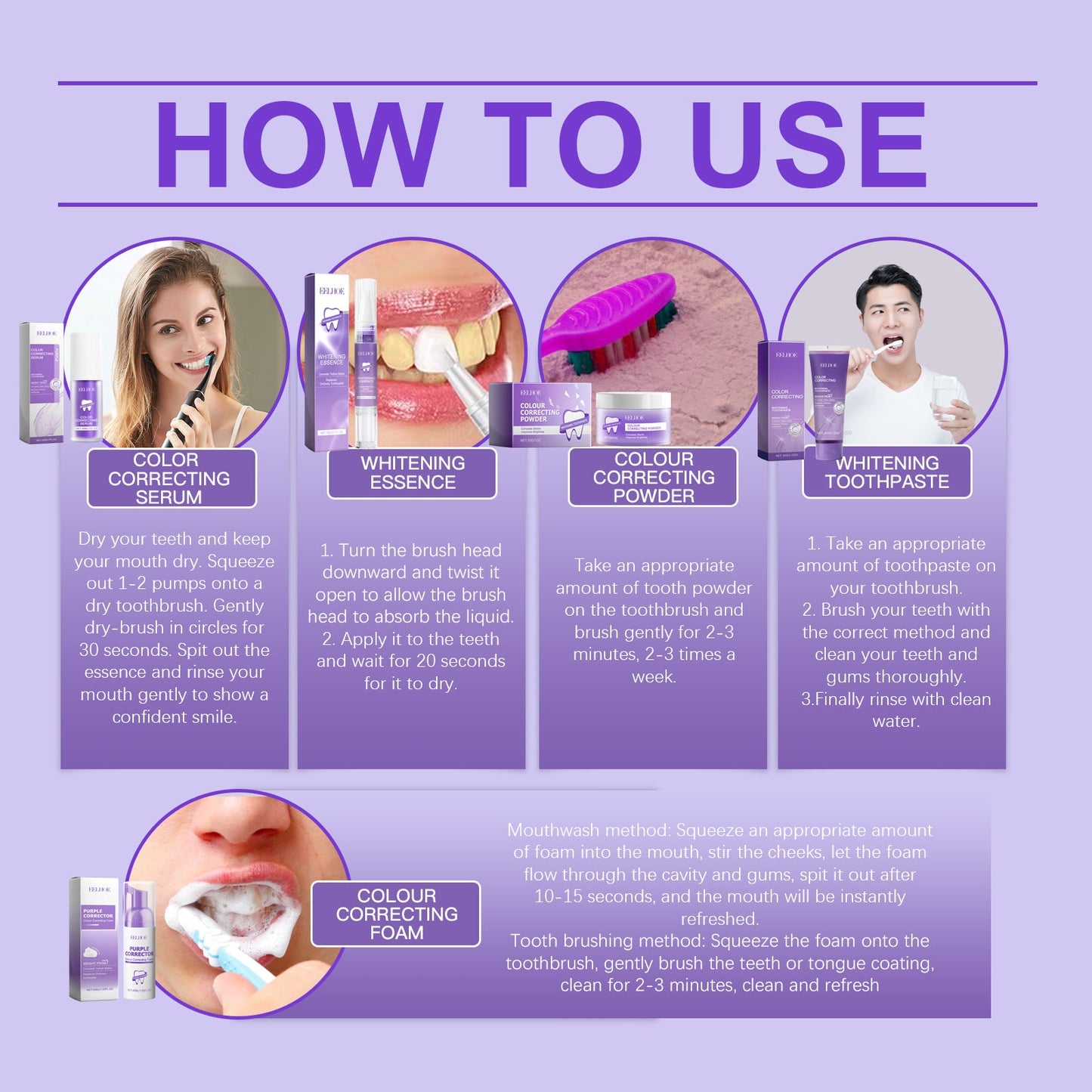 Ensemble de blanchiment des dents tonique violet pour une haleine fraîche