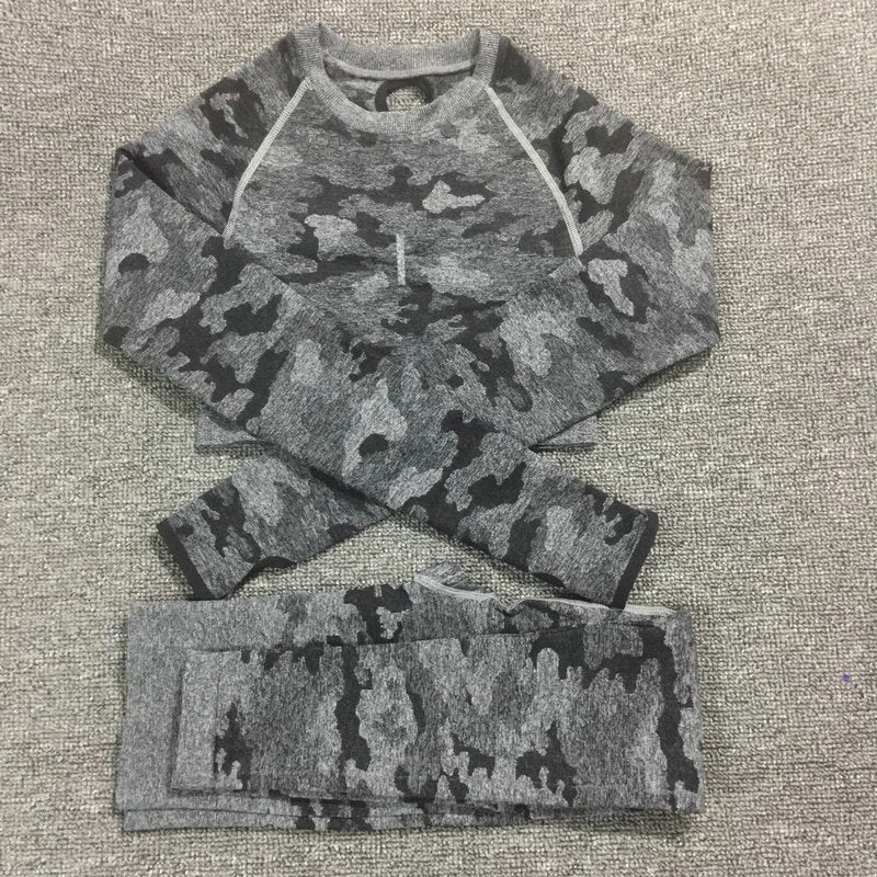 Ensemble de yoga camouflage pour femmes 2PCS - Vêtements de sport premium