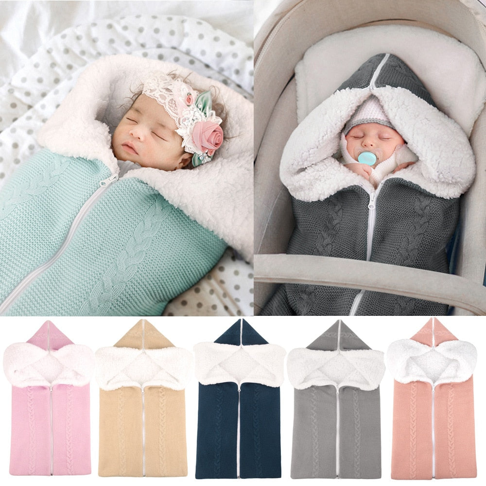 Baby Sleeping Bag Newborn Winter Warm Infant Button Knit Swaddle Wrap Swaddling Stroller  Toddler Blanket Envelope Sleepsacks - Korvel