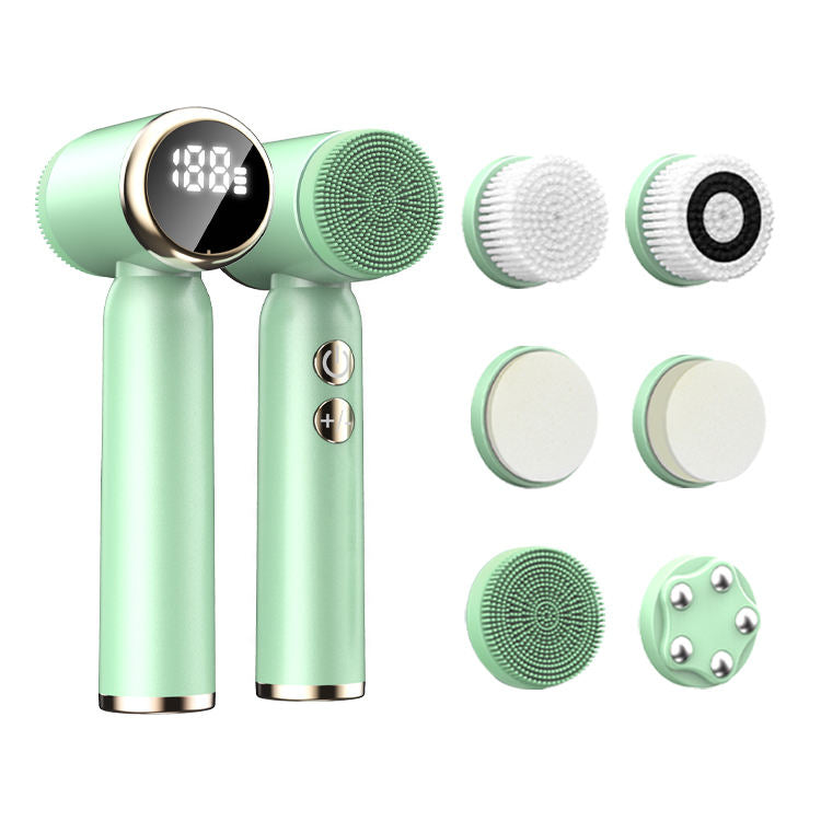 6-In-1 Hot And Cold Facial Cleanser Display Cleansing Brush Ultrasonic Facial Cleanser Pore Cleaning Silicone Beauty Instrument - Korvel