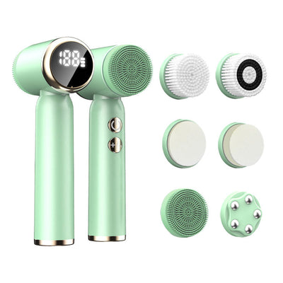 6-In-1 Hot And Cold Facial Cleanser Display Cleansing Brush Ultrasonic Facial Cleanser Pore Cleaning Silicone Beauty Instrument - Korvel