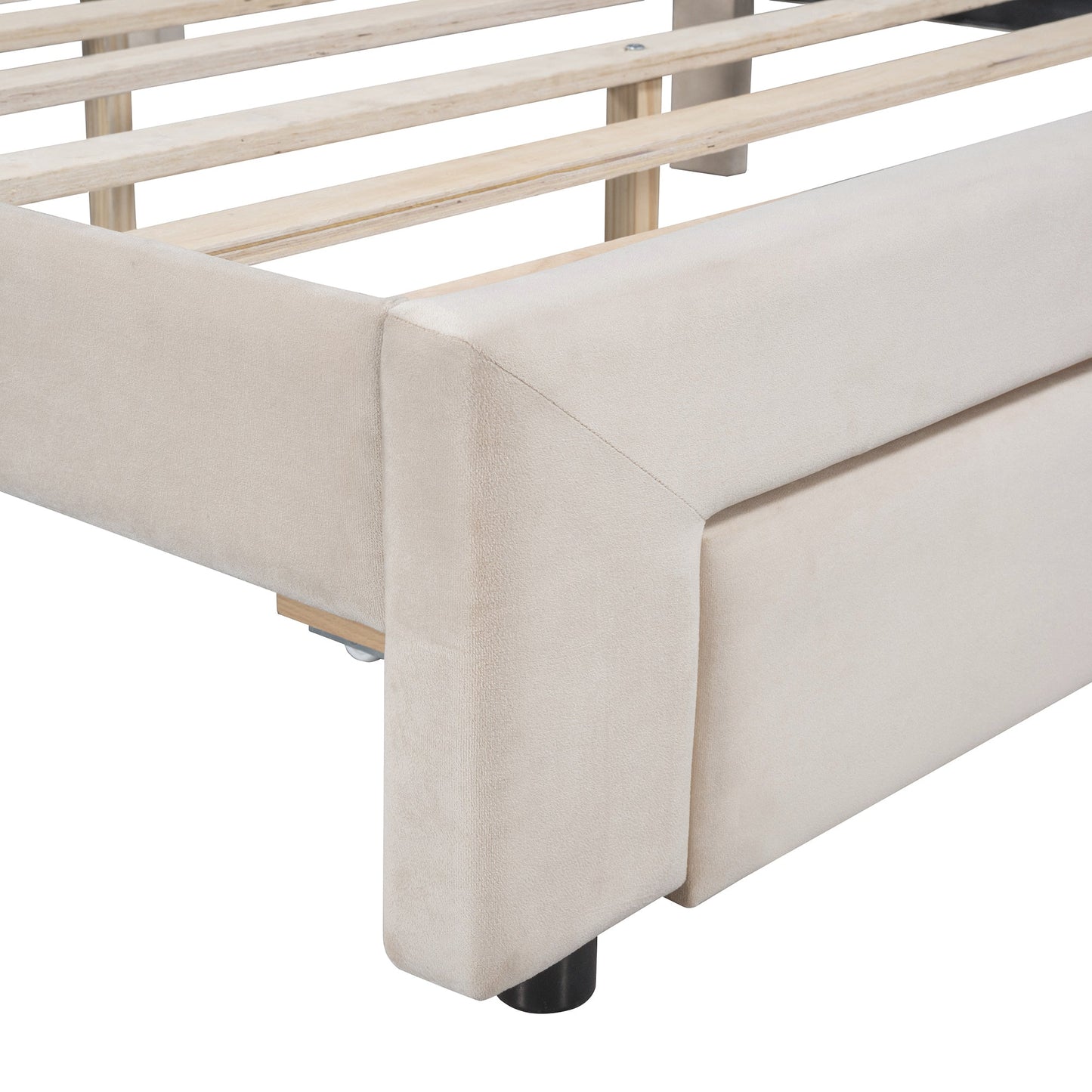 Queen Size Storage Bed Velvet Upholstered Platform Bed with a Big Drawer - Beige - Korvel