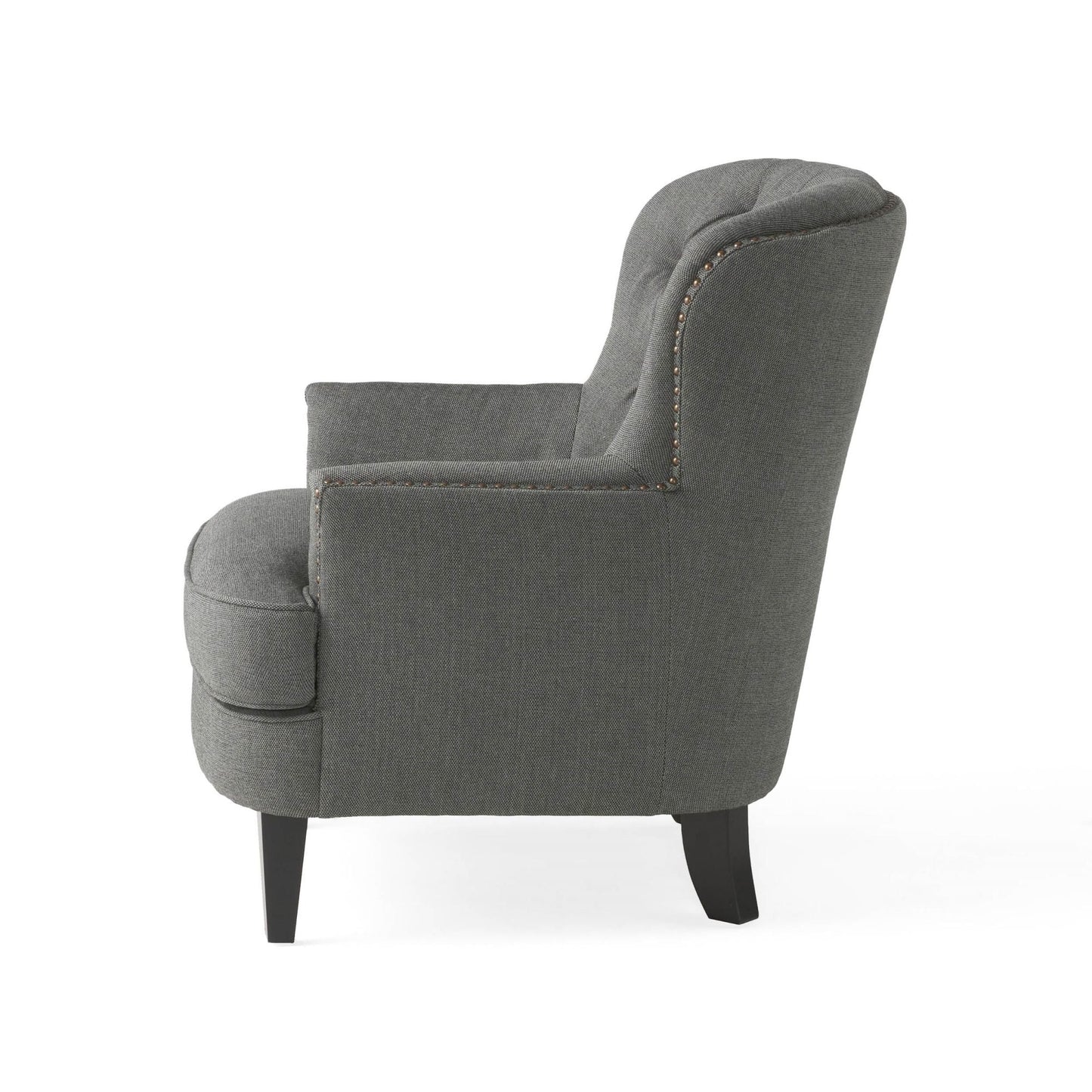 Modern grey fabric club chair and Ottoman set, stylish cushioned armchair, paired with Ottoman style - Korvel