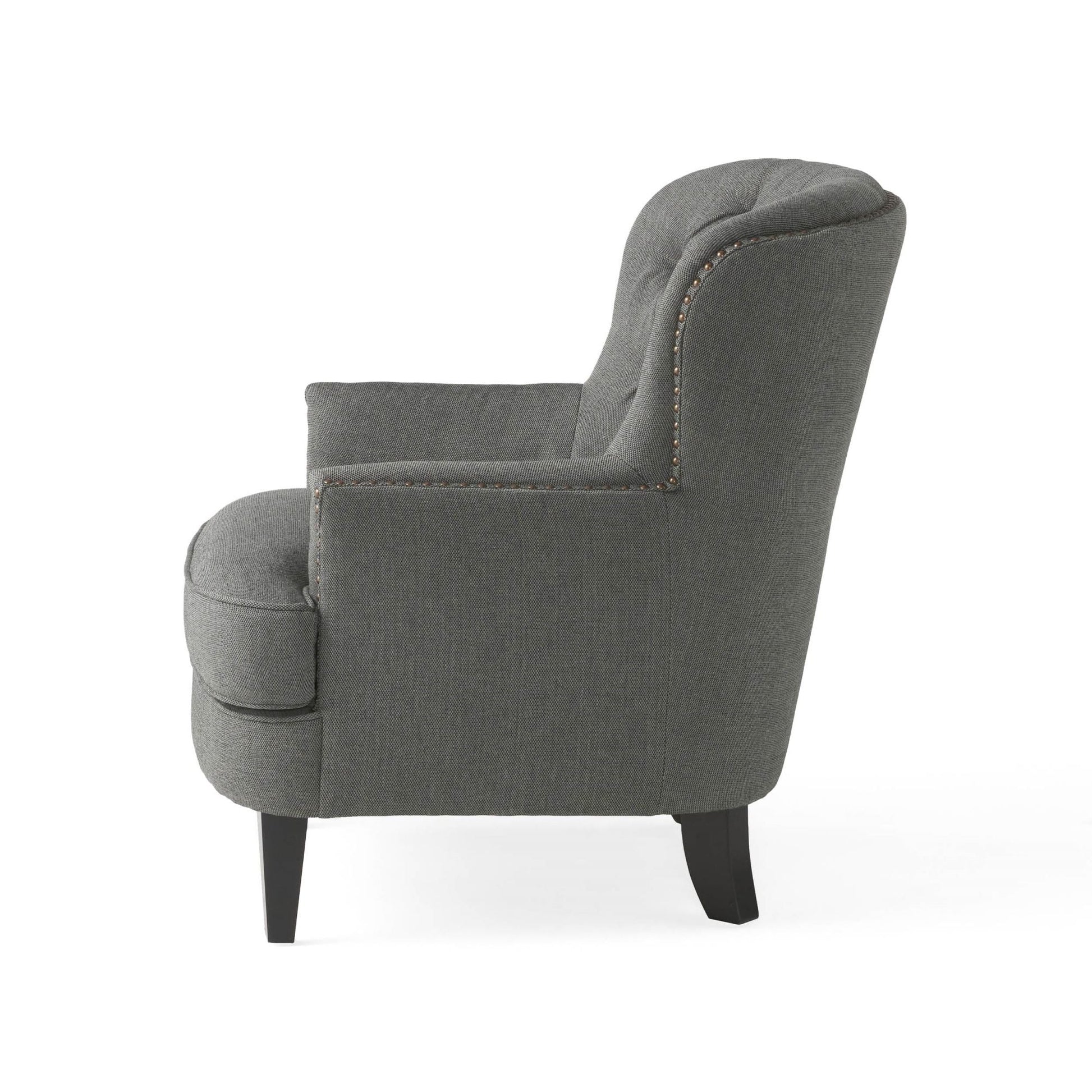Modern grey fabric club chair and Ottoman set, stylish cushioned armchair, paired with Ottoman style - Korvel
