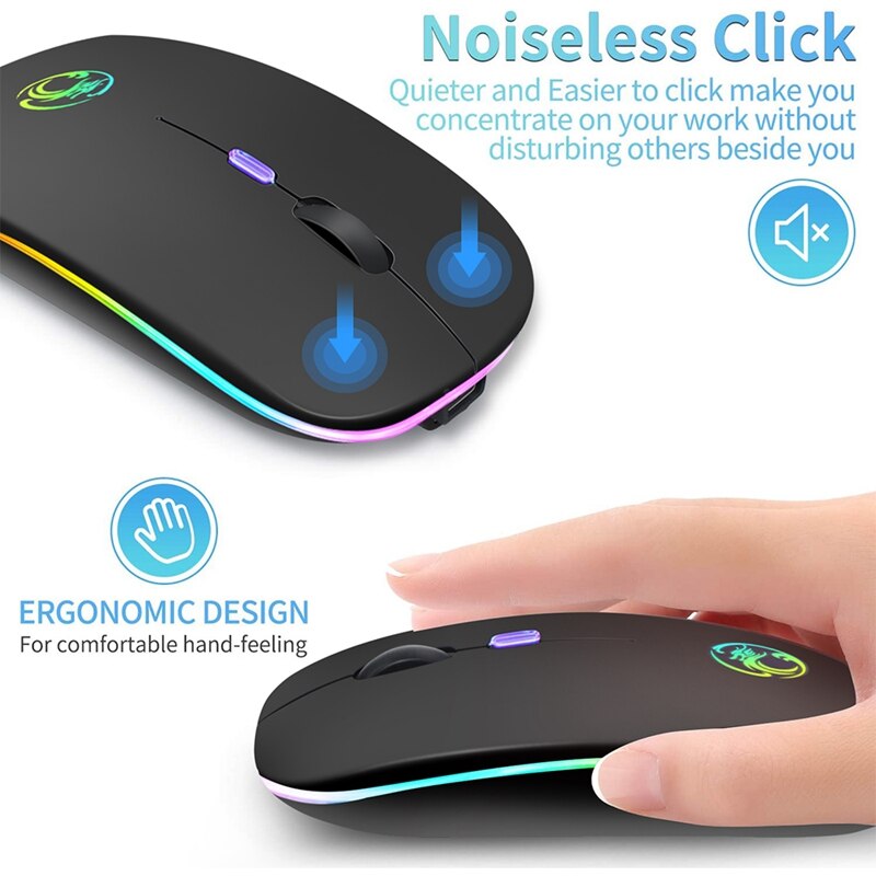 Wireless Mouse Bluetooth RGB Rechargeable Mouse Wireless Computer Silent Mause LED Backlit Ergonomic Gaming Mouse For Laptop PC - Korvel