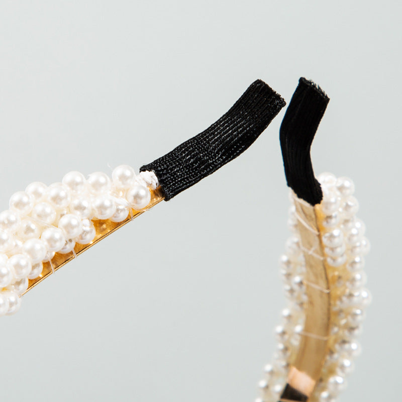 Korean Style Fashion Beautiful Wind Full Of Pearl Hair Hoop Girl Super Fairy Headband Temperament Wild Simple Head Buckle - Korvel