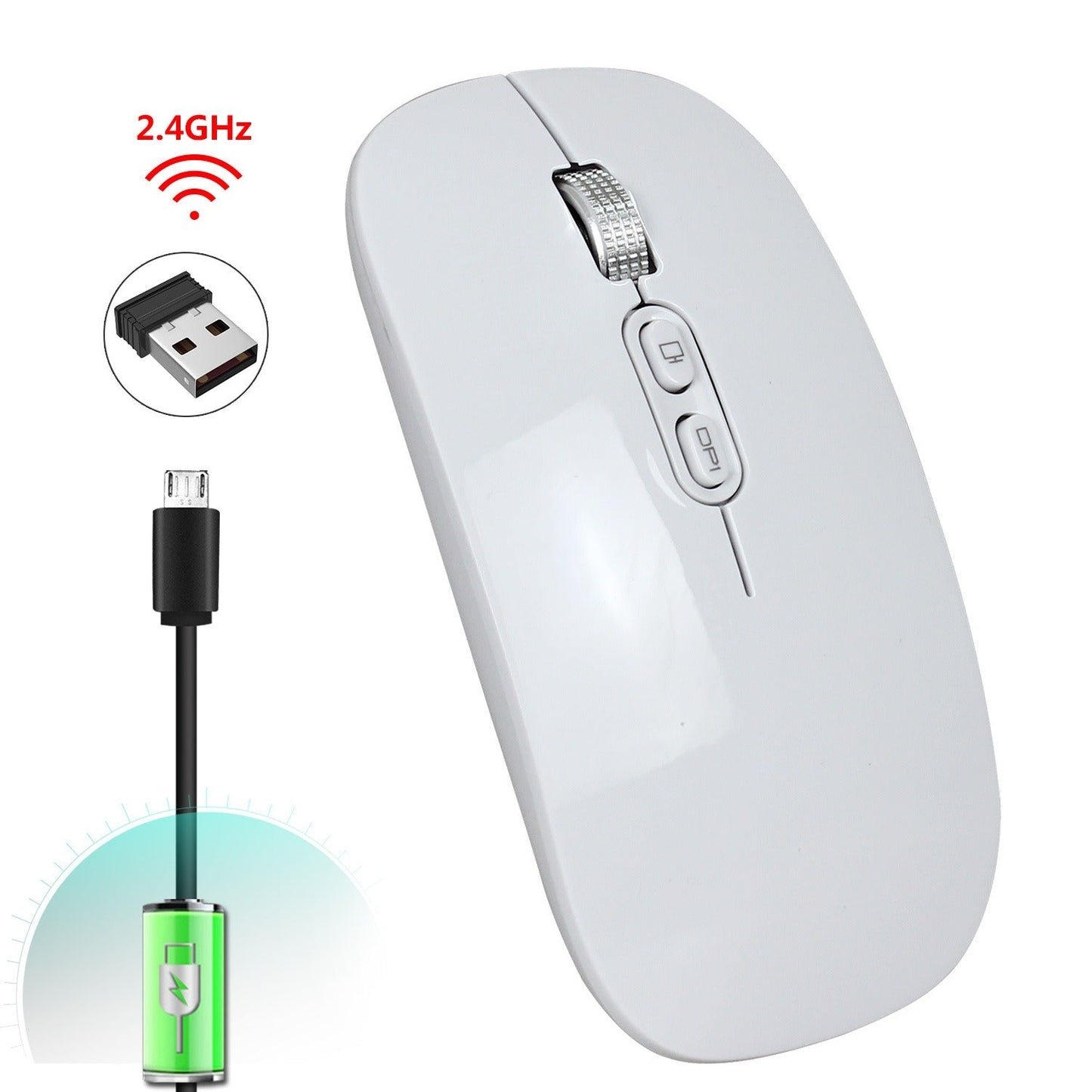Rechargeable wireless mouse with 2.4G mute and one click return to desktop office mouse with built-in lithium battery - Korvel