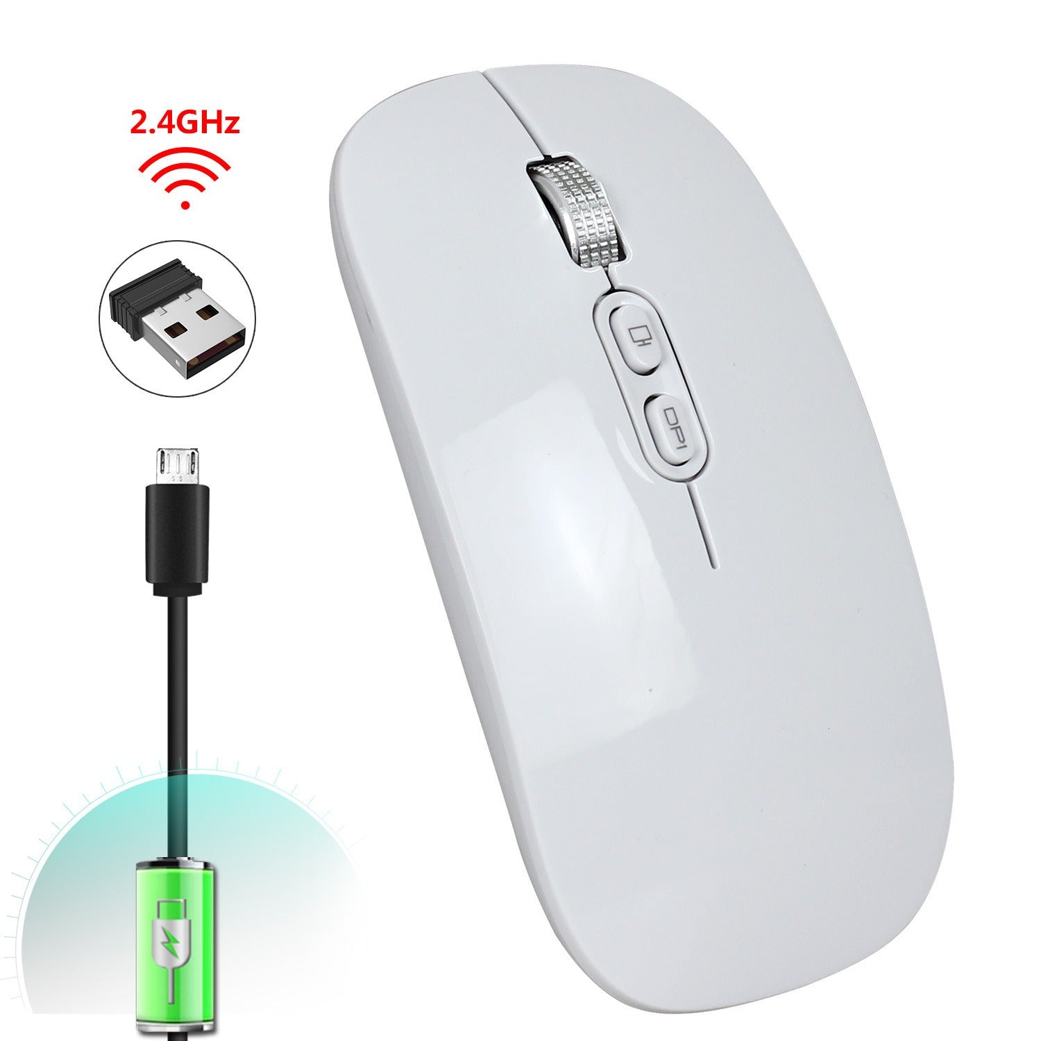 Rechargeable wireless mouse with 2.4G mute and one click return to desktop office mouse with built-in lithium battery - Korvel