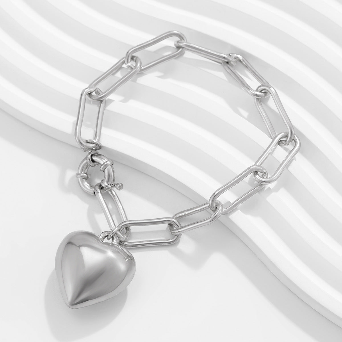 Ins Simple and Versatile Big Peach Heart Bracelet Personalized Heart shaped Iron Chain Bracelet for Women - Korvel