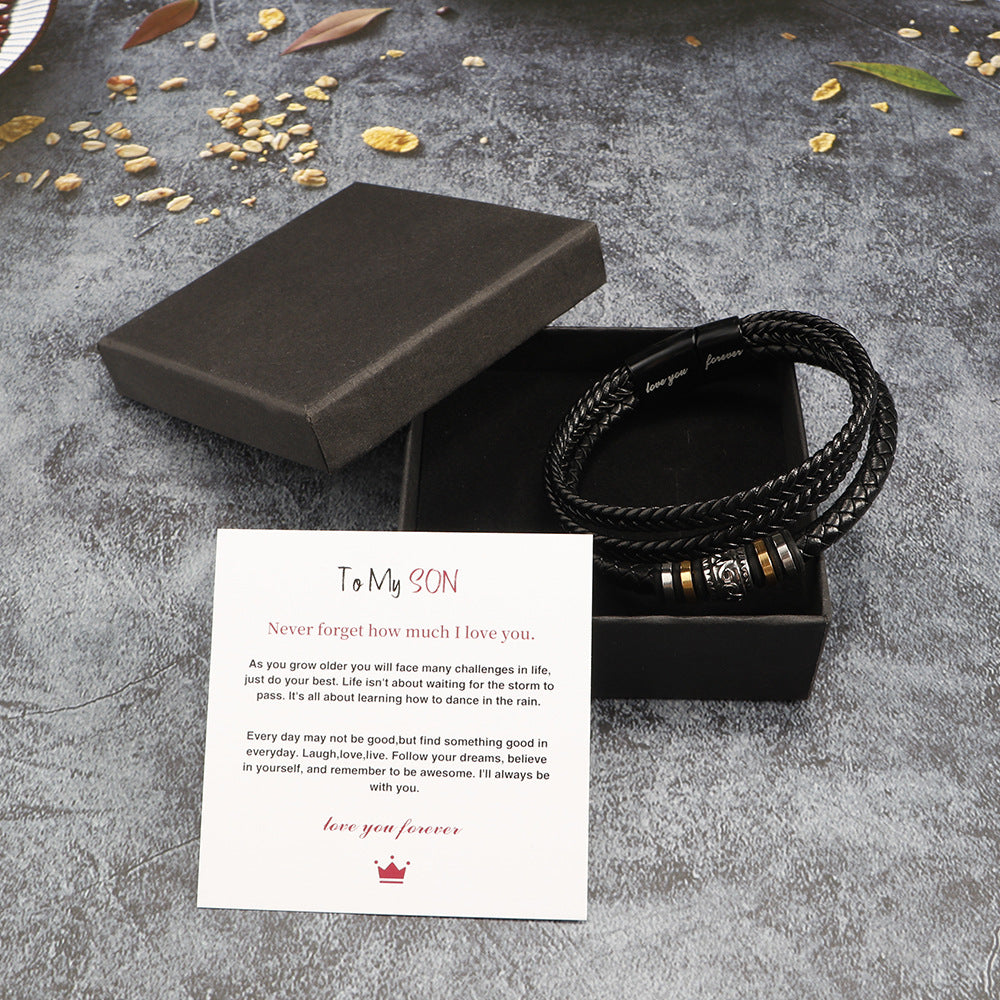 Men's Multi-Layer Woven Bracelet in Stainless Steel and Leather