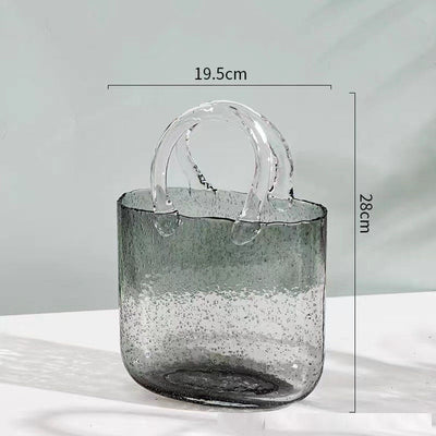 Nordic net red bag, glass vase, portable blue primary color decoration, creative light luxury living room water culture flower arrangement decoration - Korvel