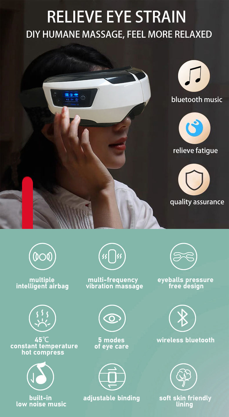 Eye Massager Vibration Therapy Air Pressure Heating Massage Relax Health Care Fatigue Stress Bluetooth Music Improve Vision - Korvel