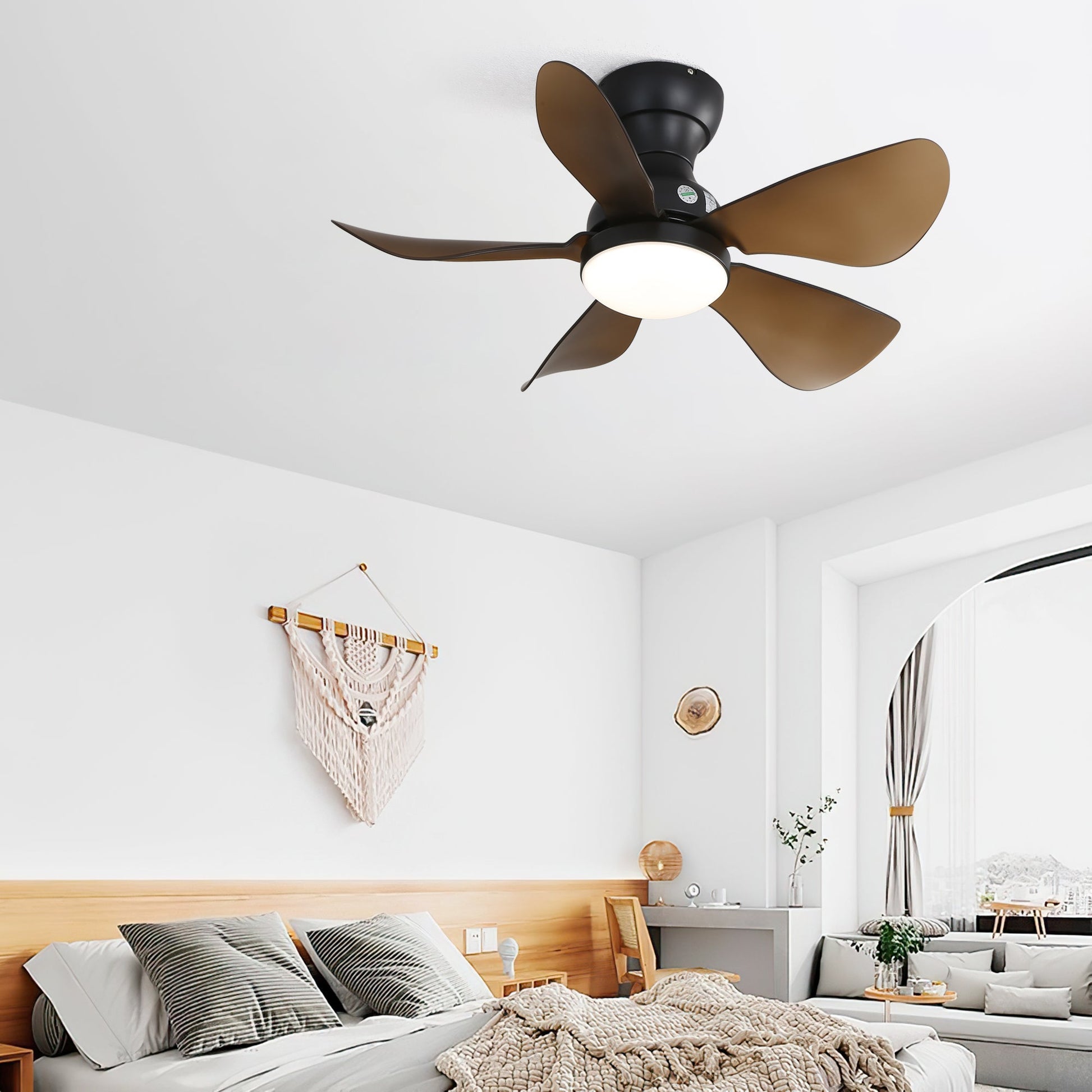 29 Inch Low Profile Flush Mount Ceiling Fan with Light Reversible Motor Remote Control - Korvel