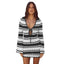Wavy Striped Tied Front Long Sleeve Cover-Up Dress - Korvel