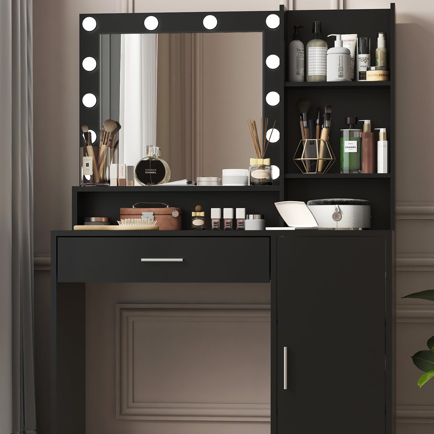Escritorio de Maquillaje Elegante con Espejo y Luz