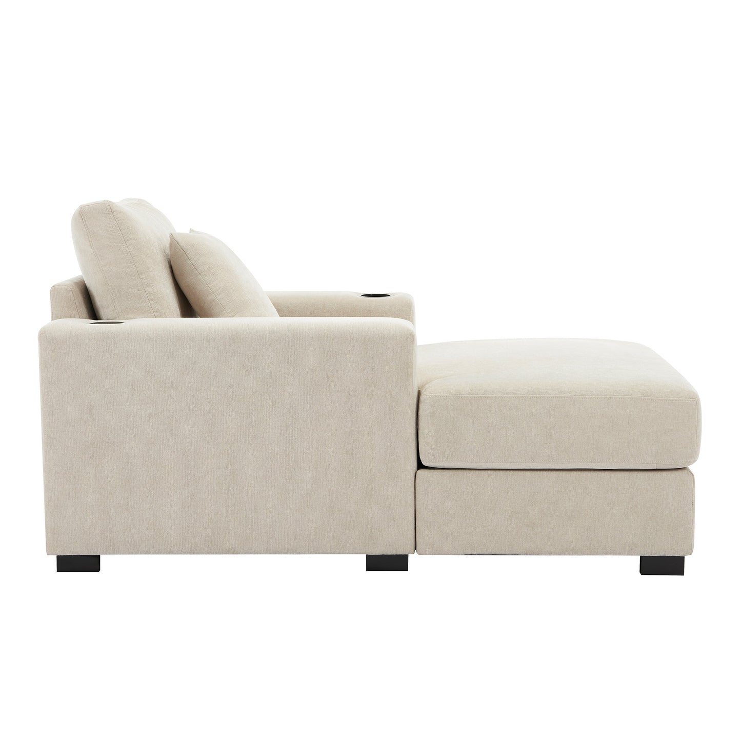 39.7" Oversized Chaise Lounger Modern Style Sofa Couch ,with Pillows, Charge Station & Cup Holders, Chenille Fabric, Cream - Korvel