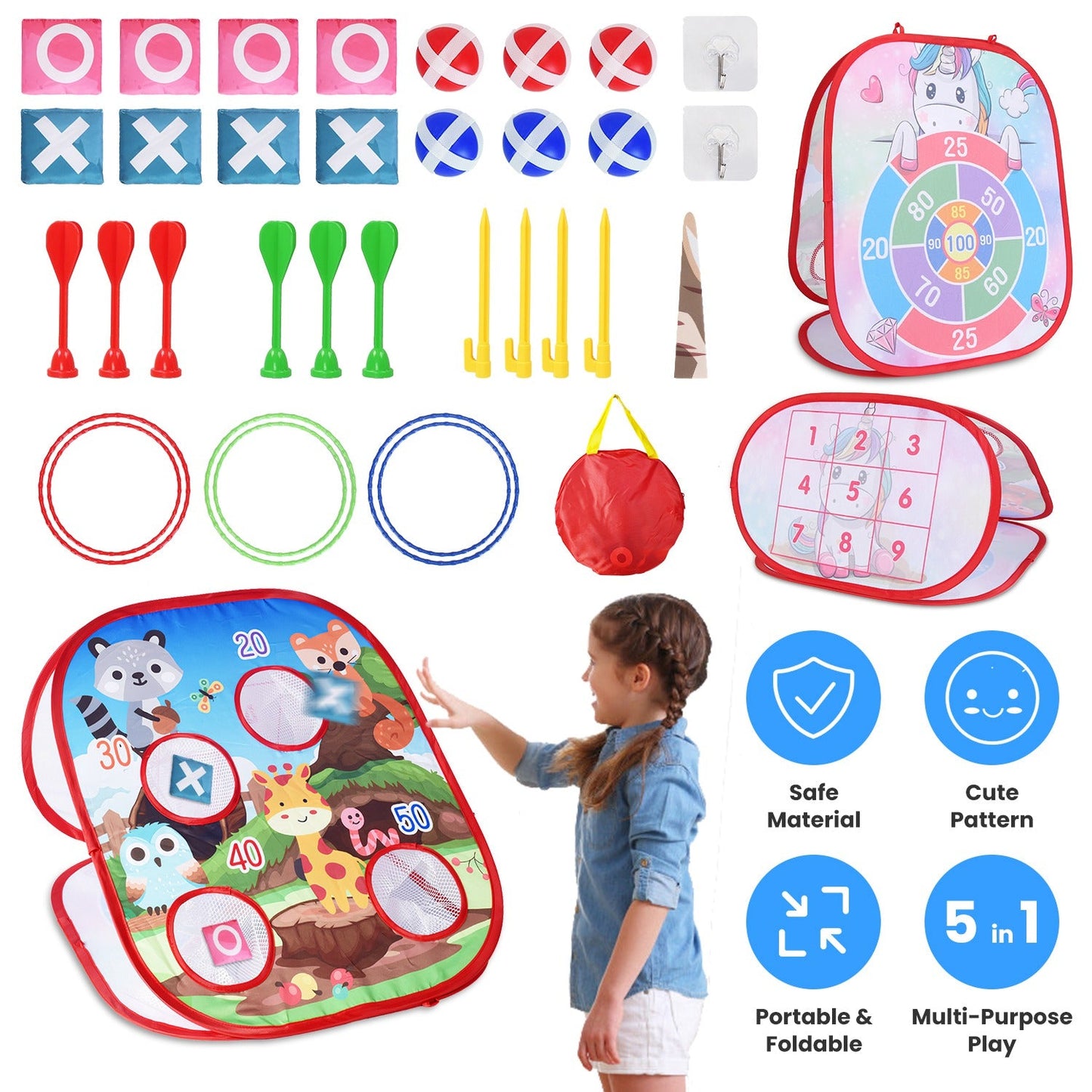Juego de lanzamiento de bolsas de frijoles 5 en 1 para diversión al aire libre