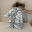Chaqueta de plumas de longitud media para niños con cuello de piel