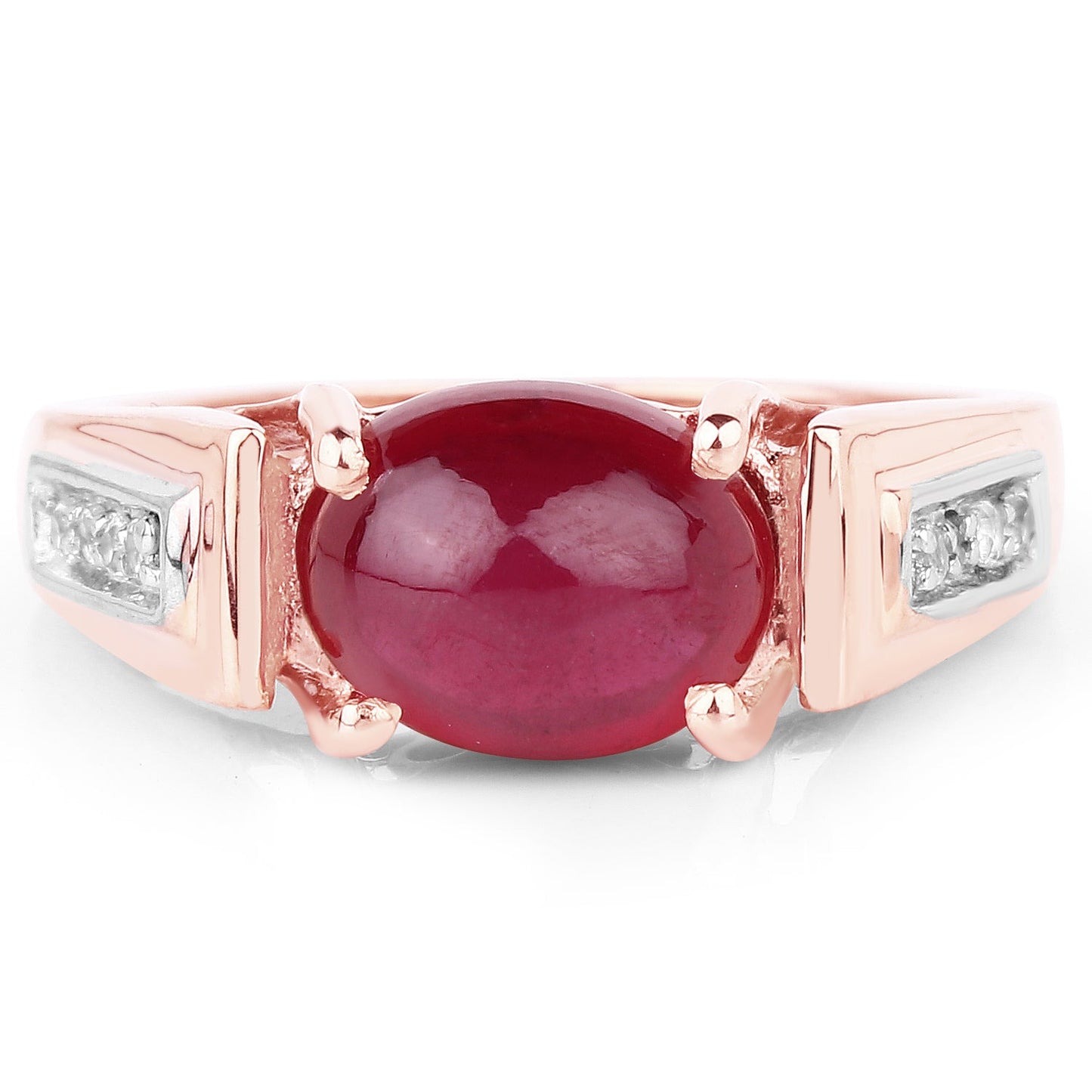 14K Rose Gold Plated Genuine Ruby & White Topaz Ring