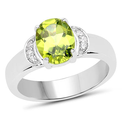 1.76 Carat Genuine Peridot and White Zircon Sterling Silver Ring
