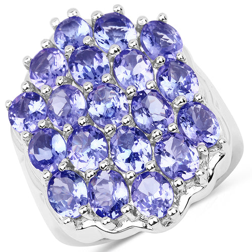 Anillo de Compromiso de Plata de Ley con Tanzanita Natural de 6.27 Quilates