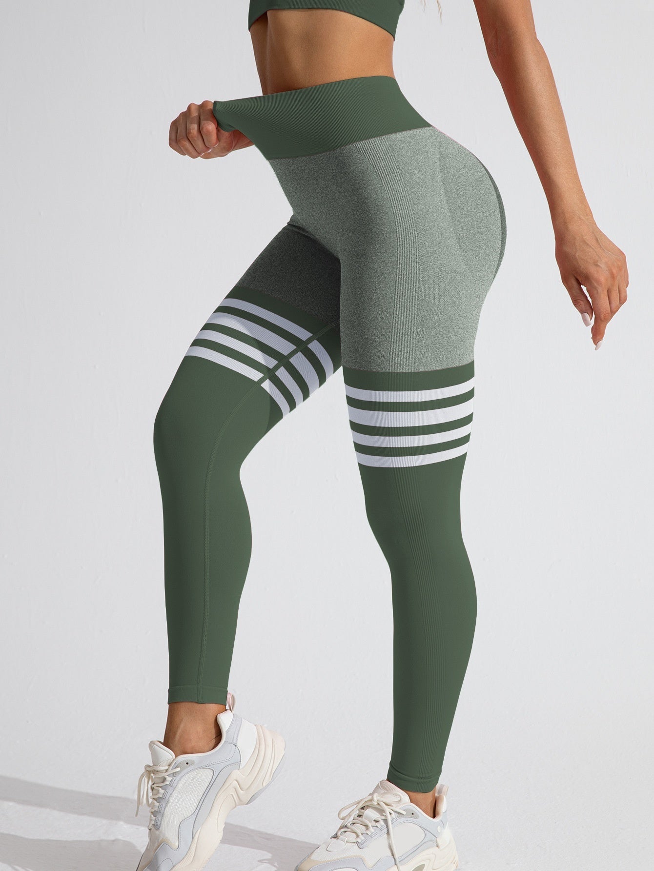 High Waist Striped Outdoor Sports Tights for Women