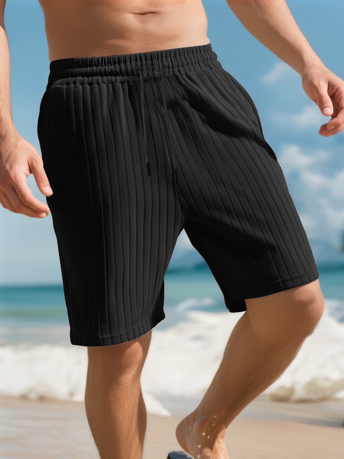 Men's Striped Jogger Shorts with Multi-Bag Design