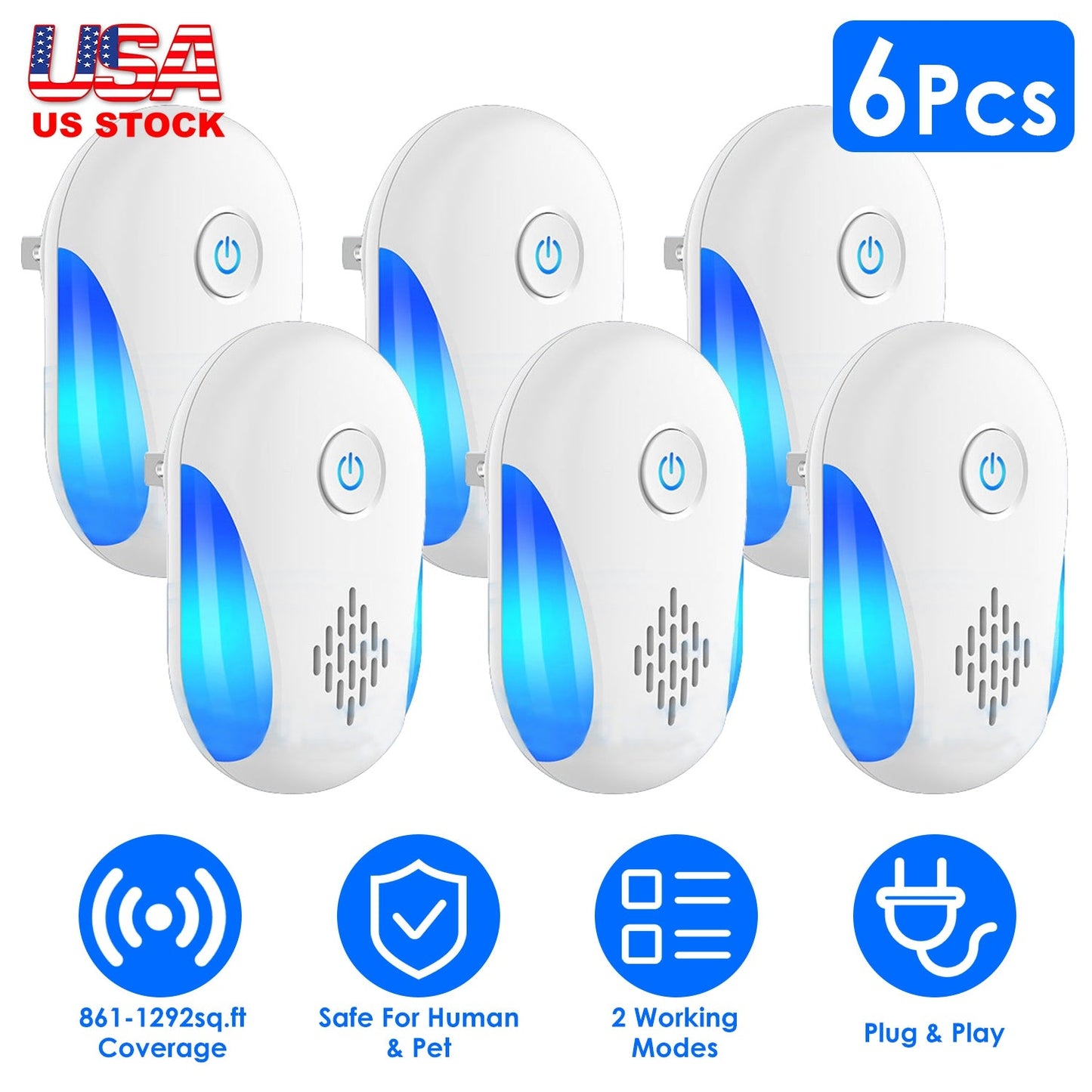 Pack de 6 répulsifs ultrasoniques pour le contrôle des nuisibles à l'intérieur