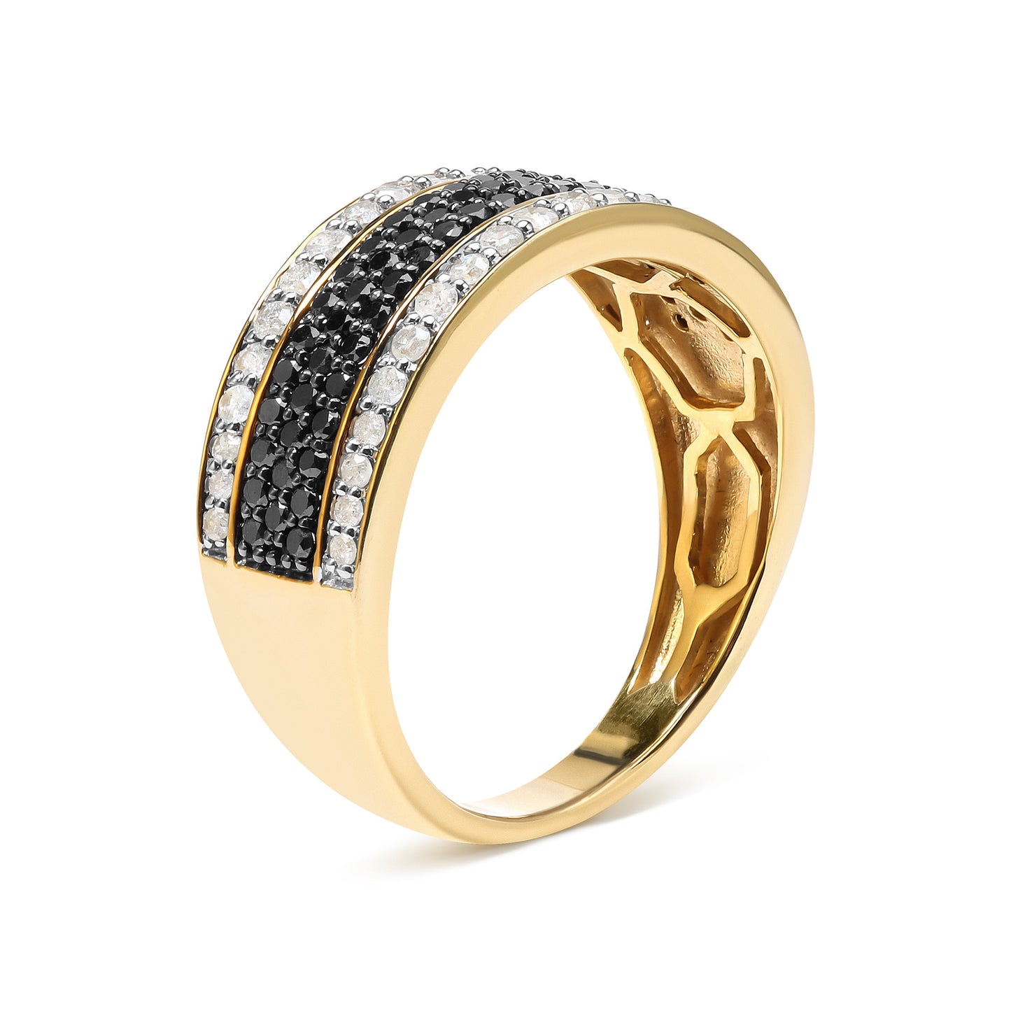 Bague en Argent Sterling Plaqué Or Jaune 14K à Plusieurs Rangées de Diamants - Taille 10