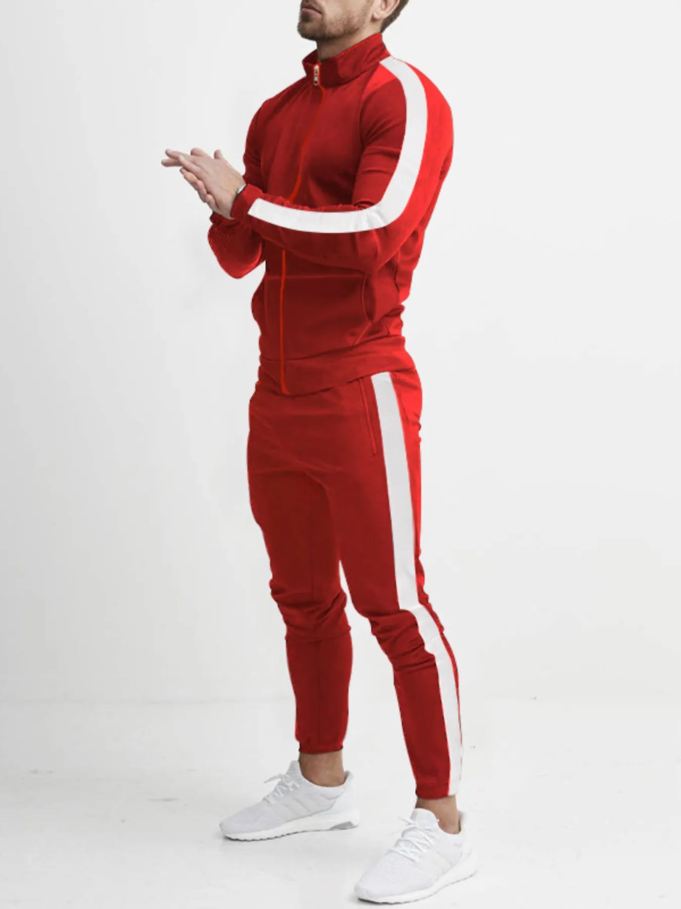 Ensemble de haut zippé et de pantalons à rayures latérales pour hommes grandes tailles