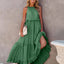Elegant Ruffled Sleeveless Tiered Maxi Dress with Pockets