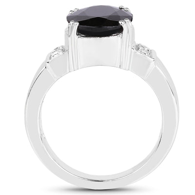 5.29 Carat Black Sapphire & White Topaz Sterling Silver Ring