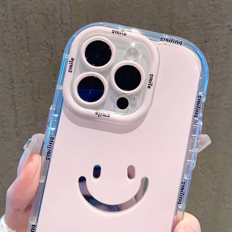 Mirror cream case suitable for Apple 16 Promax phone case with painted smiling face on iPhone 14/13 - Korvel