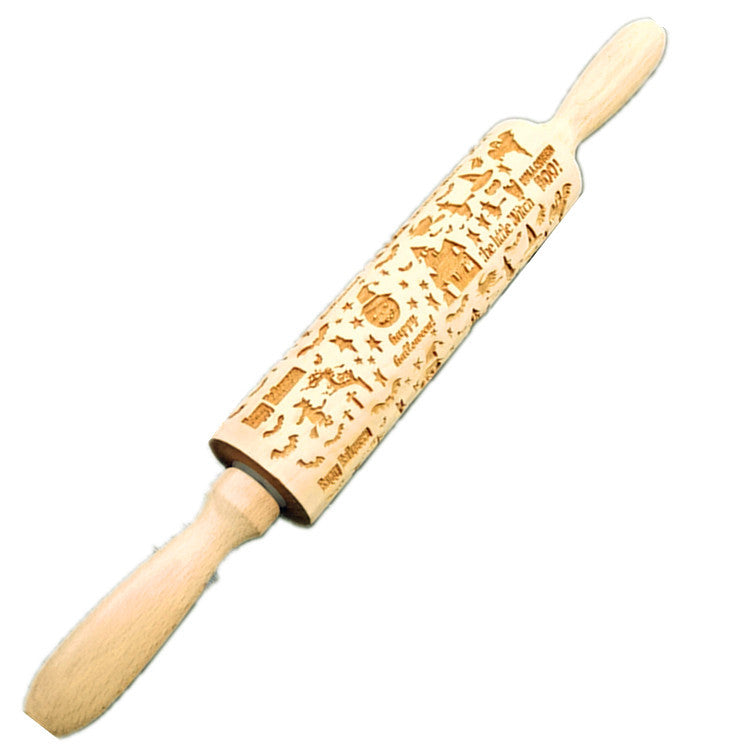 Wooden Rolling Pin Beechwood Laser Engraved Printed Rolling Pin Embossing Christmas Flip Sugar Cookie Rolling Pin - Korvel