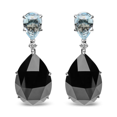 Pendientes Colgantes de Diamante y Piedra Preciosa en Oro Blanco de 18K