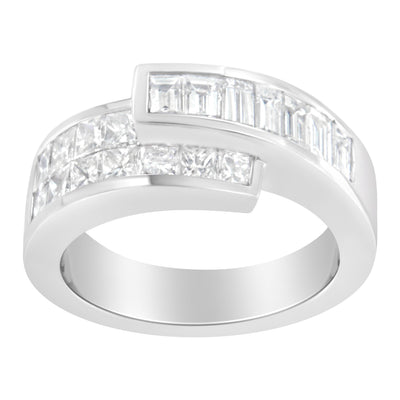 14K White Gold Channel-Set Diamond Bypass Ring - Size 6.5