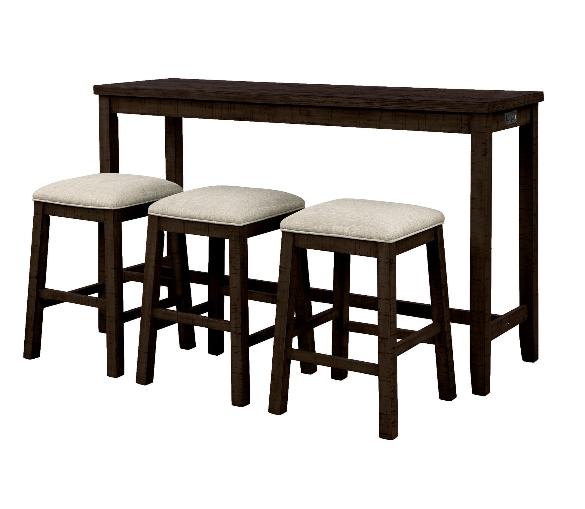 TOPMAX 4 Pieces Counter Height Table with Fabric Padded Stools, Rustic Bar Dining Set with Socket, Brown - Korvel