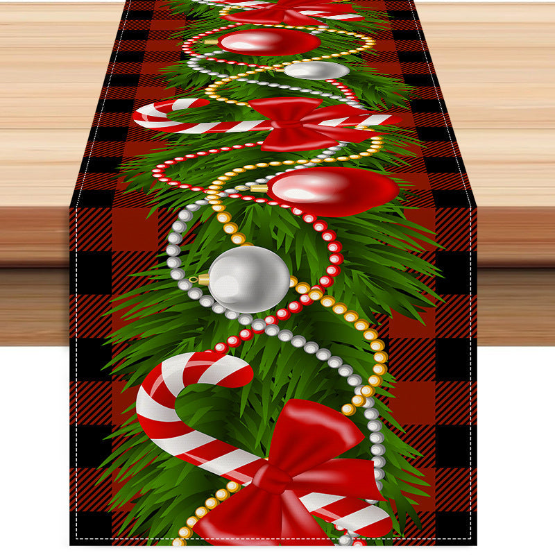 Christmas table flag Christmas candy printed tablecloth TV cabinet decoration white linen tablecloth tea flag pad - Korvel
