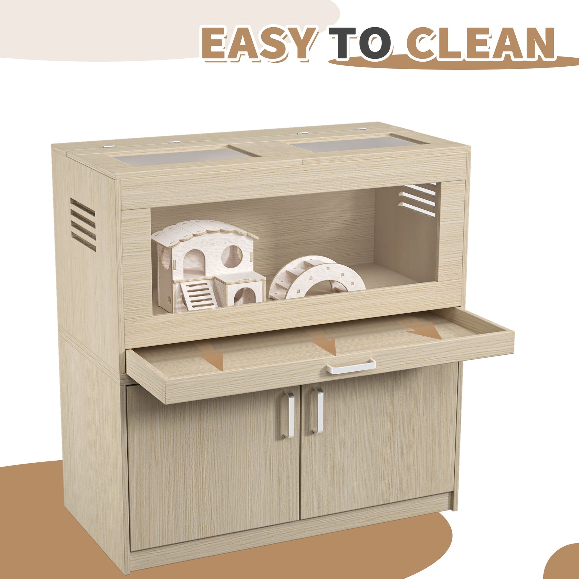 Squirrel cage acrylic panel with independent storage cabinet and wooden guinea pig room with bridge (L 31.50 x W 15.75 x H32.28) - Korvel