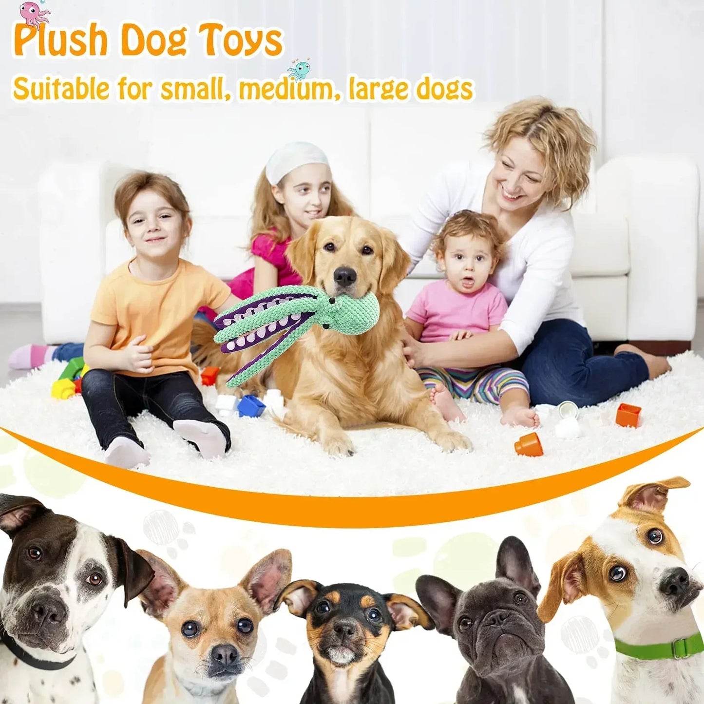 Interactive Plush Octopus Dog Toy for Chewing and Play