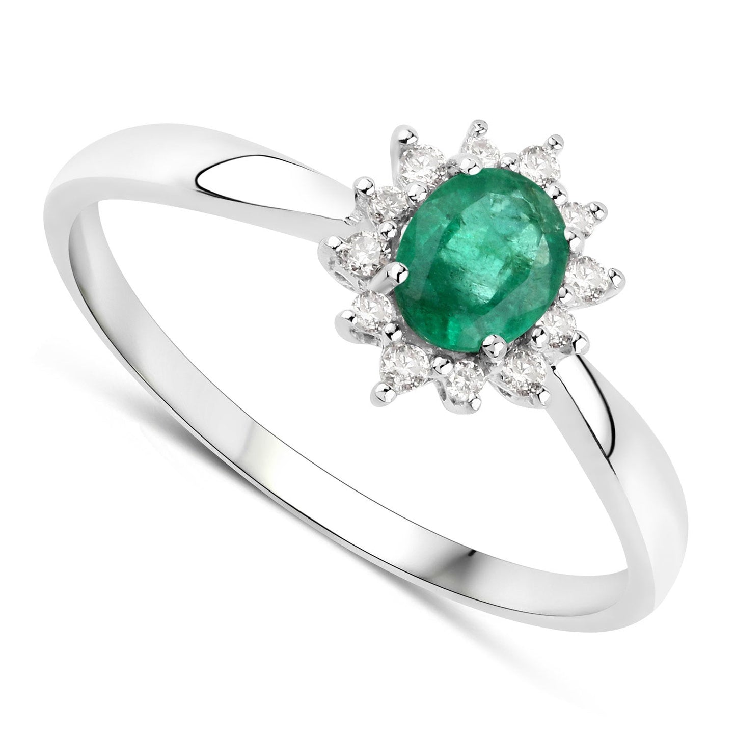Bague de fiançailles en or blanc 14K avec émeraude zambienne de 0,40 carat et diamants