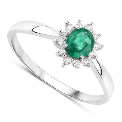 0.40 Carat Zambian Emerald & Diamond 14K White Gold Engagement Ring