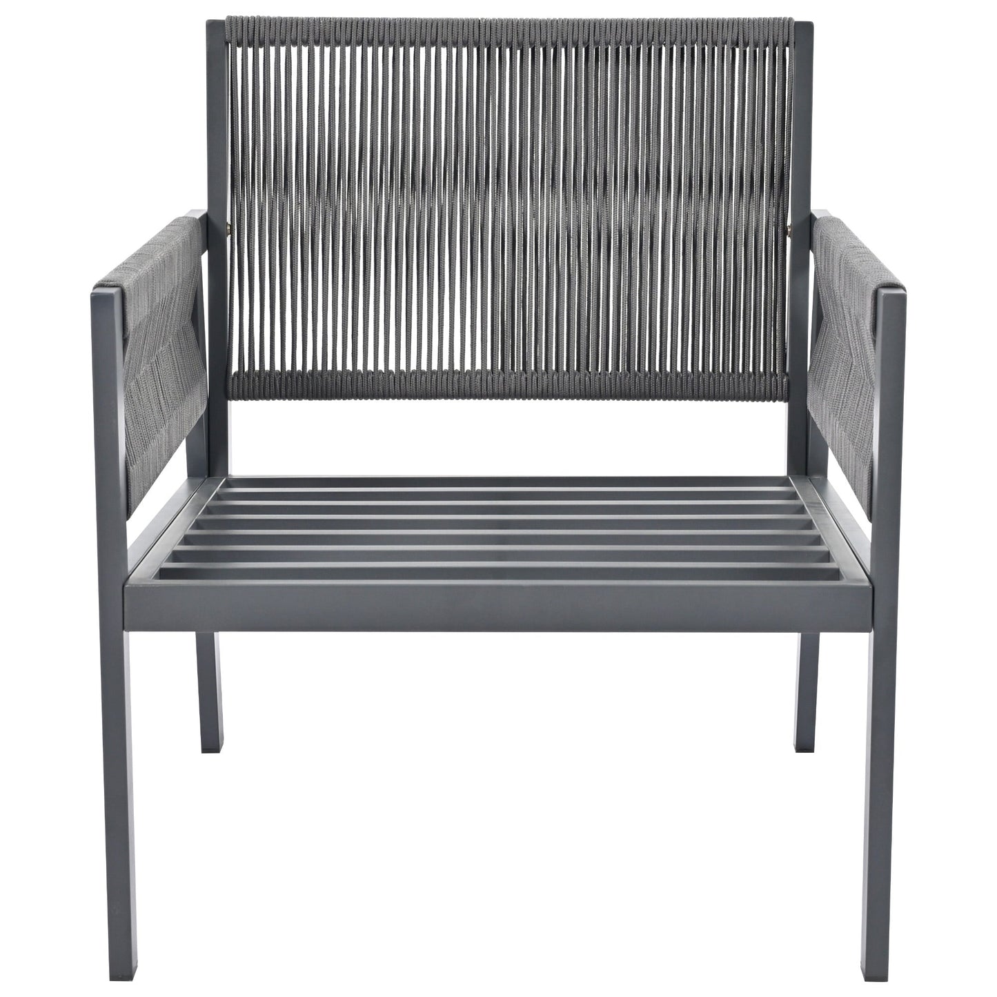 Outdoor Furniture with Tempered Glass Table Deep Seating with Thick Cushion for Backyard Porch Balcony (Grey) - Korvel