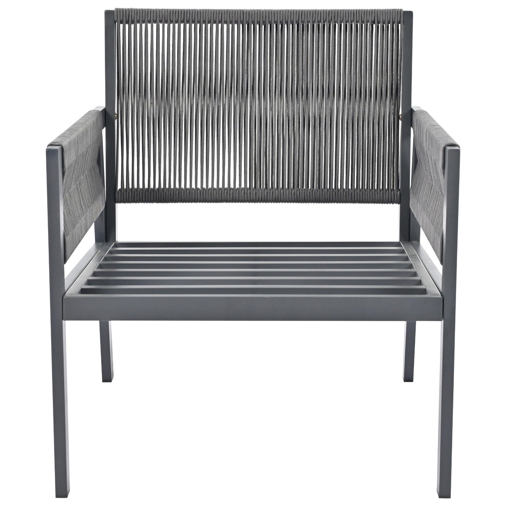 Outdoor Furniture with Tempered Glass Table Deep Seating with Thick Cushion for Backyard Porch Balcony (Grey) - Korvel