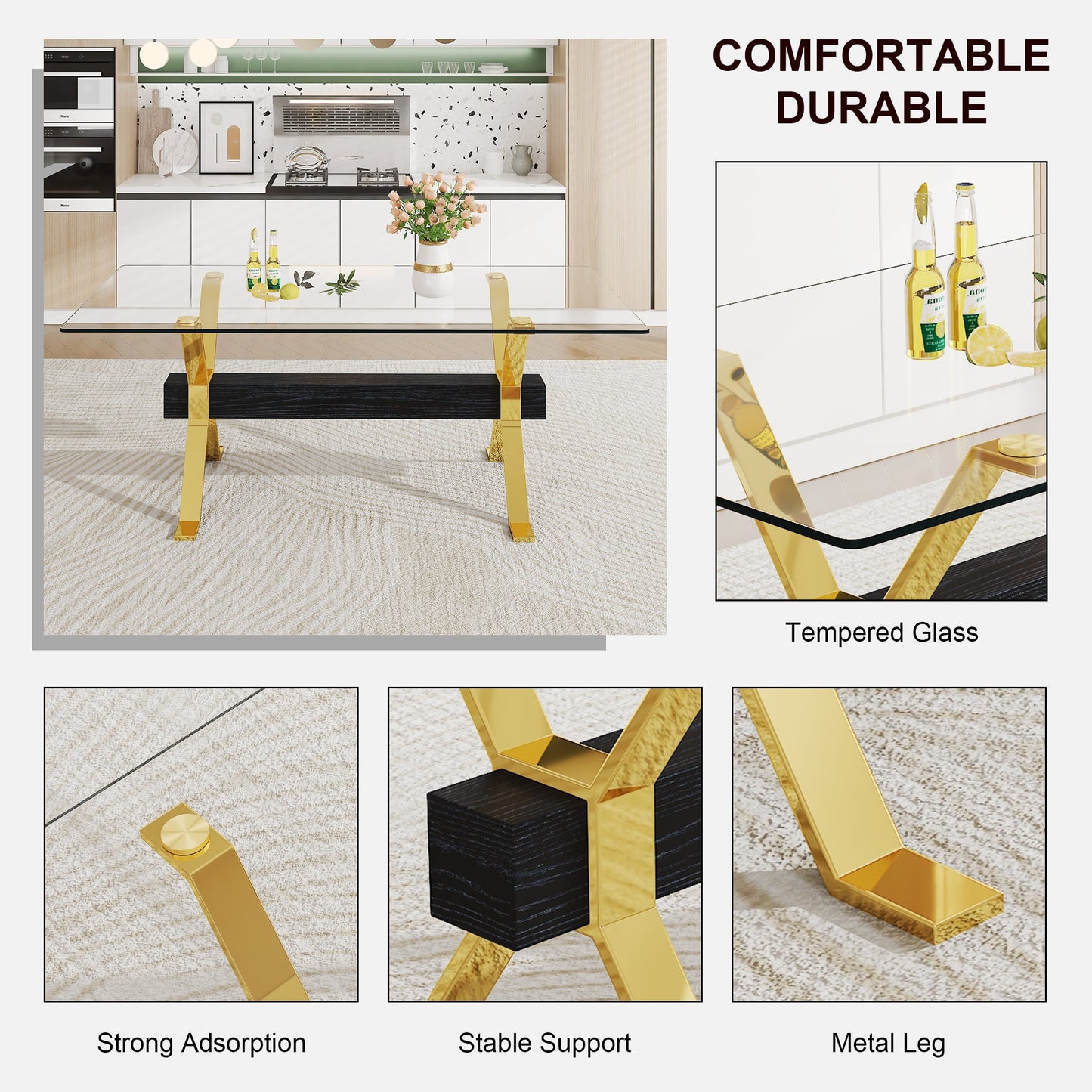 Dining table Modern tempered glass dining table Large modern office desk - Korvel