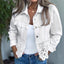 Abrigo de mujer con cuello, dobladillo, diseño de calado y flecos