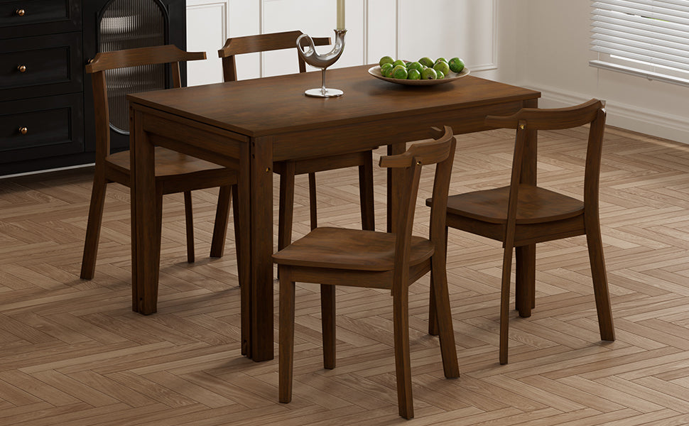 TOPMAX 65 "5-piece set with wheels and expandable dining table set 17.7" pull-out side table and small dining chair Brown - Korvel