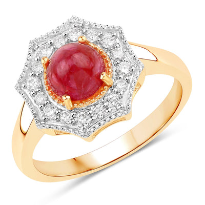 Bague en or jaune 14K avec rubis véritable de 2,01 carats et diamants blancs